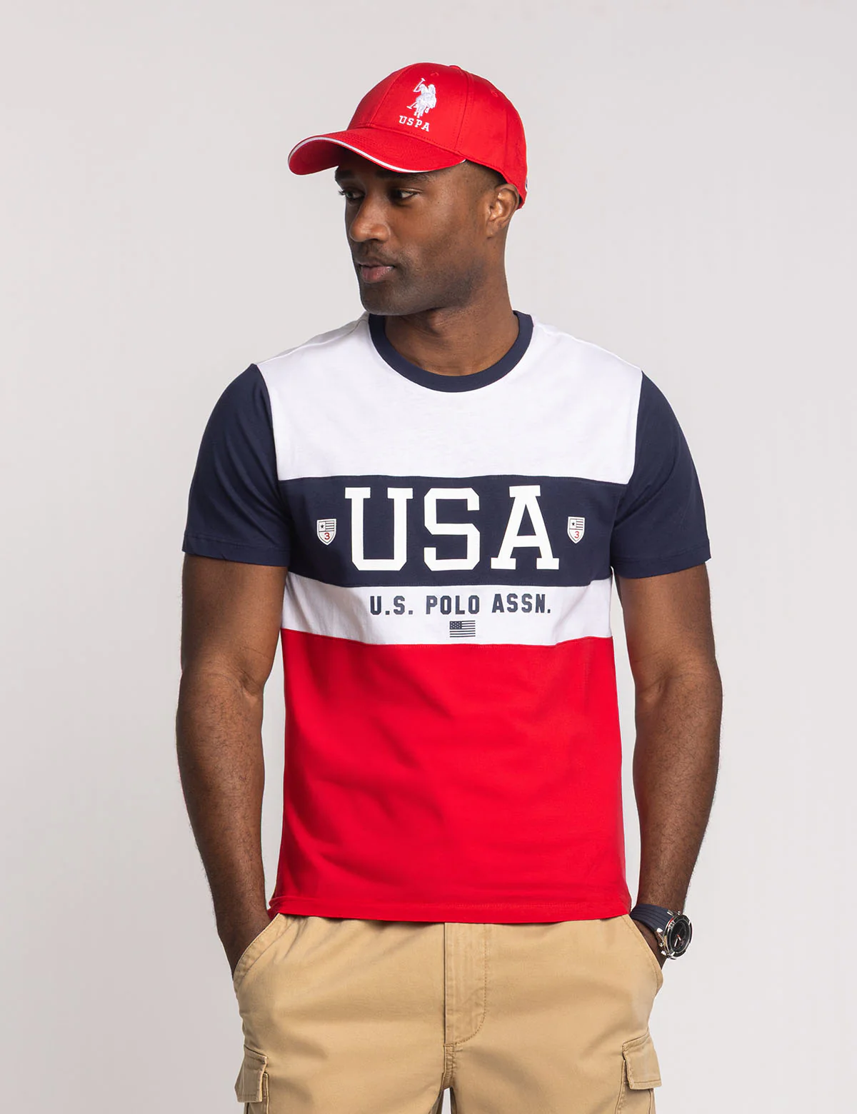 COLOR BLOCK USA JERSEY CREW NECK T-SHIRT