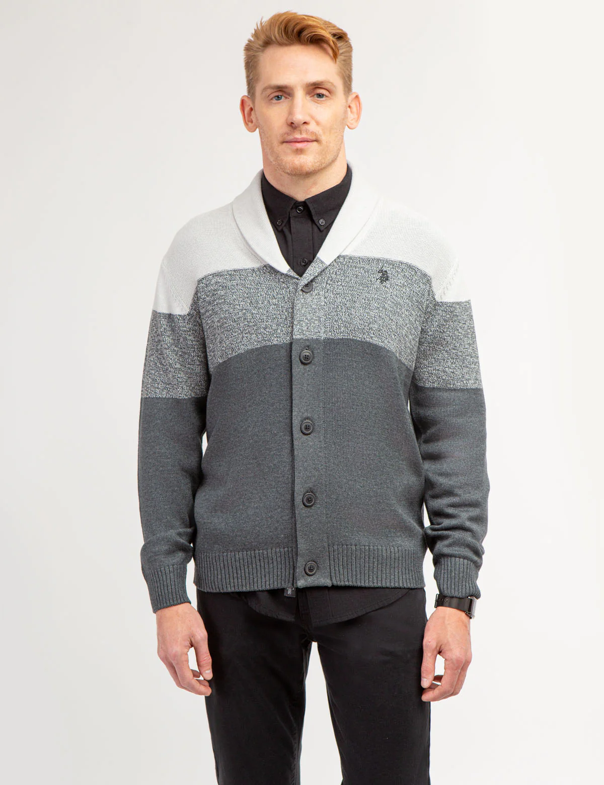 COLORBLOCK SHAWL COLLAR CARDIGAN