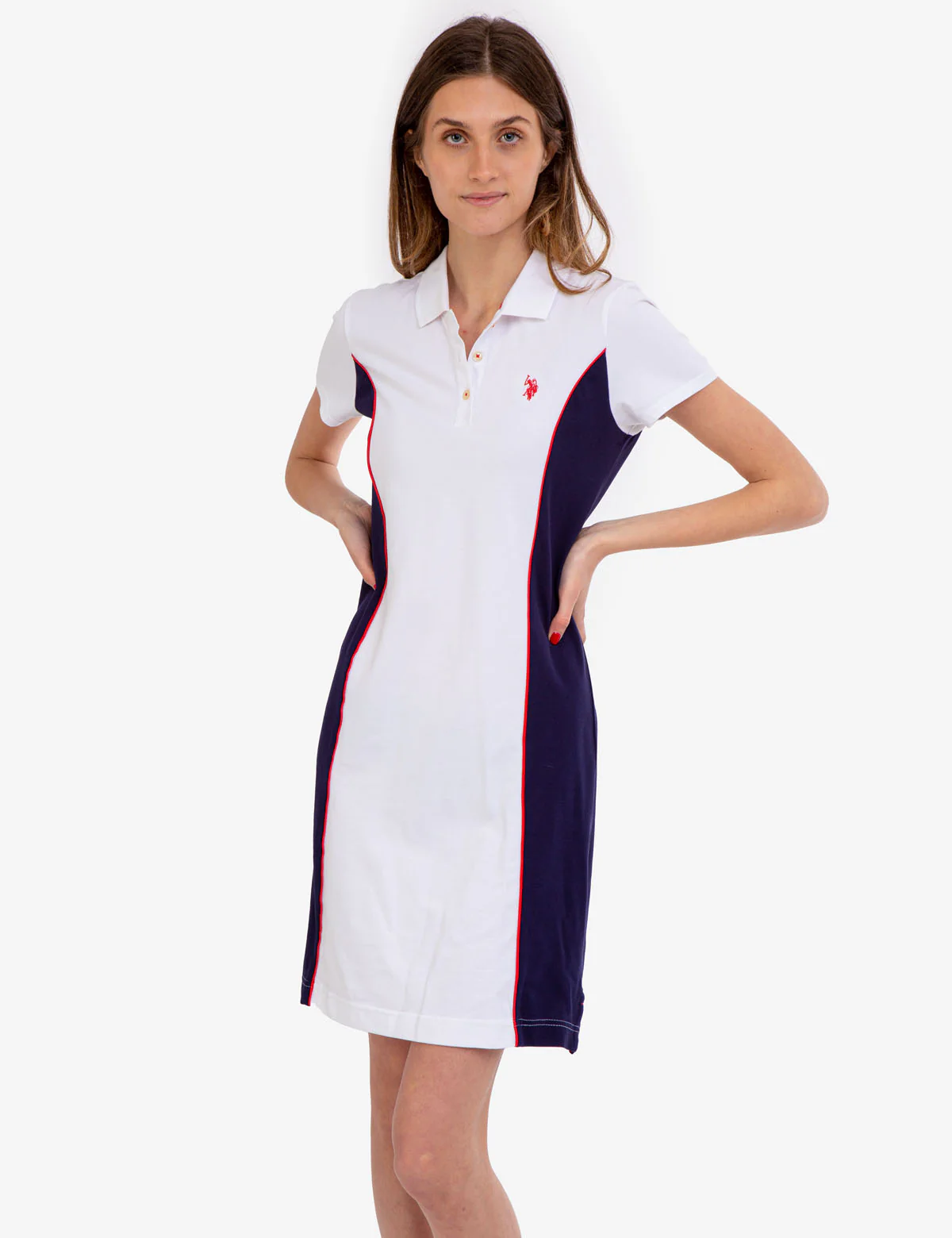 COLORBLOCK SIDE PANEL POLO DRESS