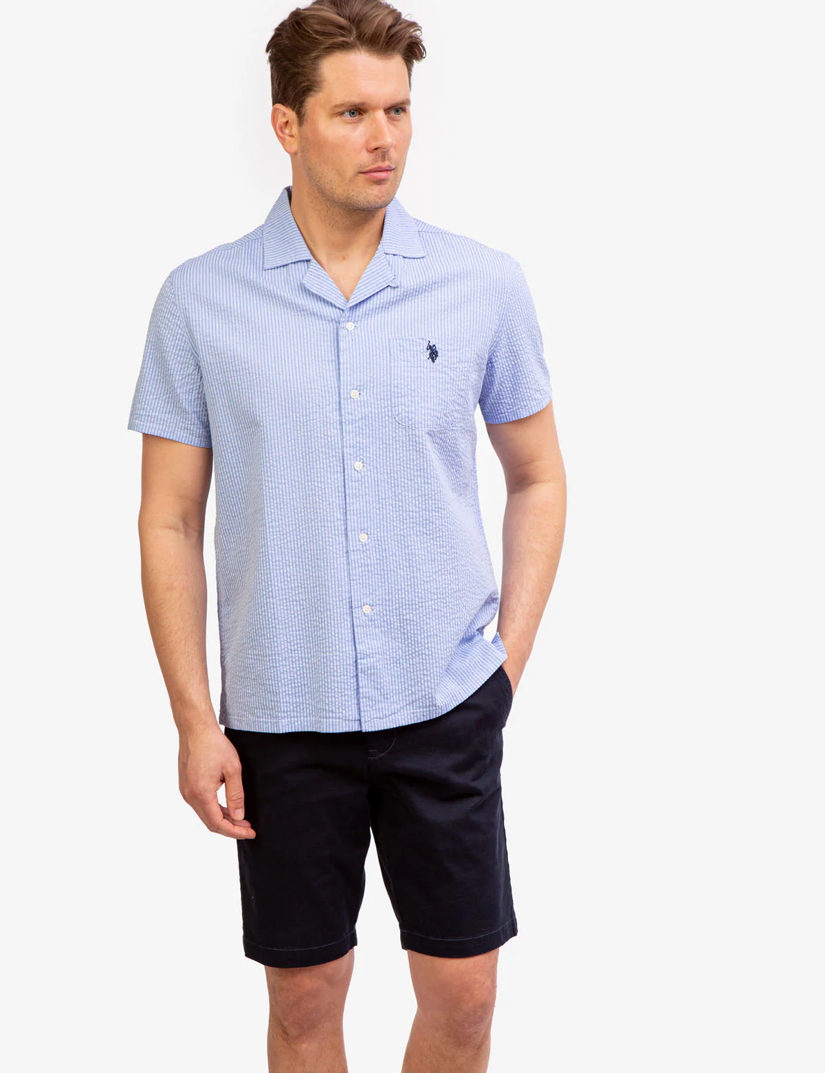 CONVERTIBLE COLLAR SEERSUCKER STRIPE SHIRT - Image 3
