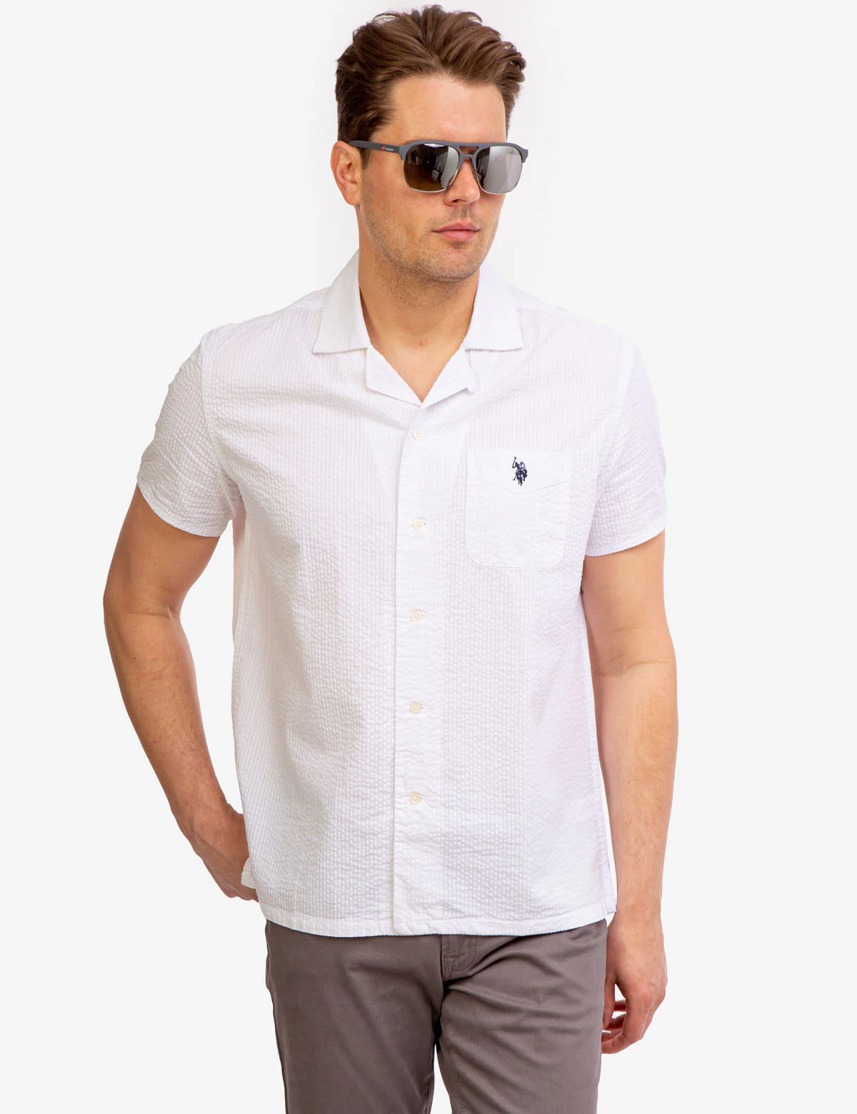 CONVERTIBLE COLLAR SEERSUCKER STRIPE SHIRT - Image 6