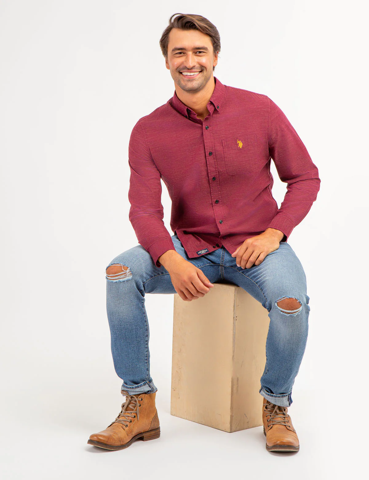 COTTON YARN DYE TEXTURED LONG SLEEVE SHIRT - Image 6
