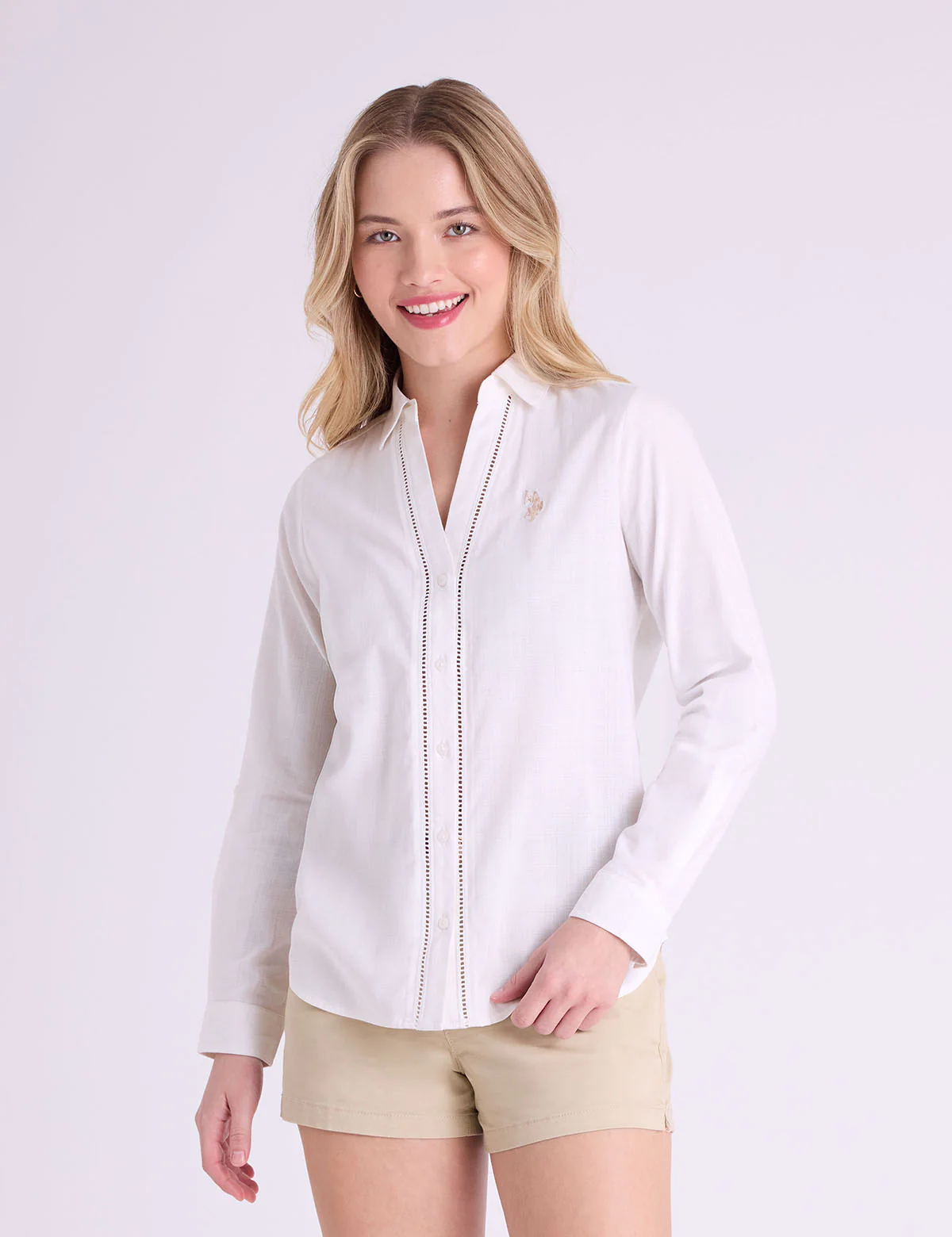 CROCHET TRIM LINEN LONG SLEEVE SHIRT - Image 3