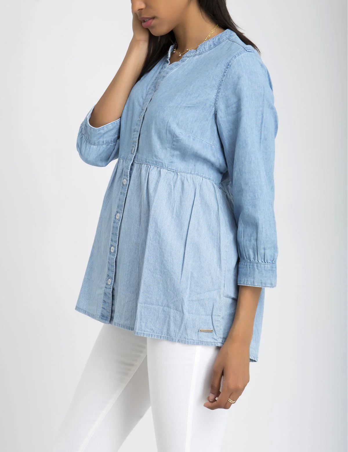 DENIM COLORBLOCK PEPLUM SHIRT - Image 6