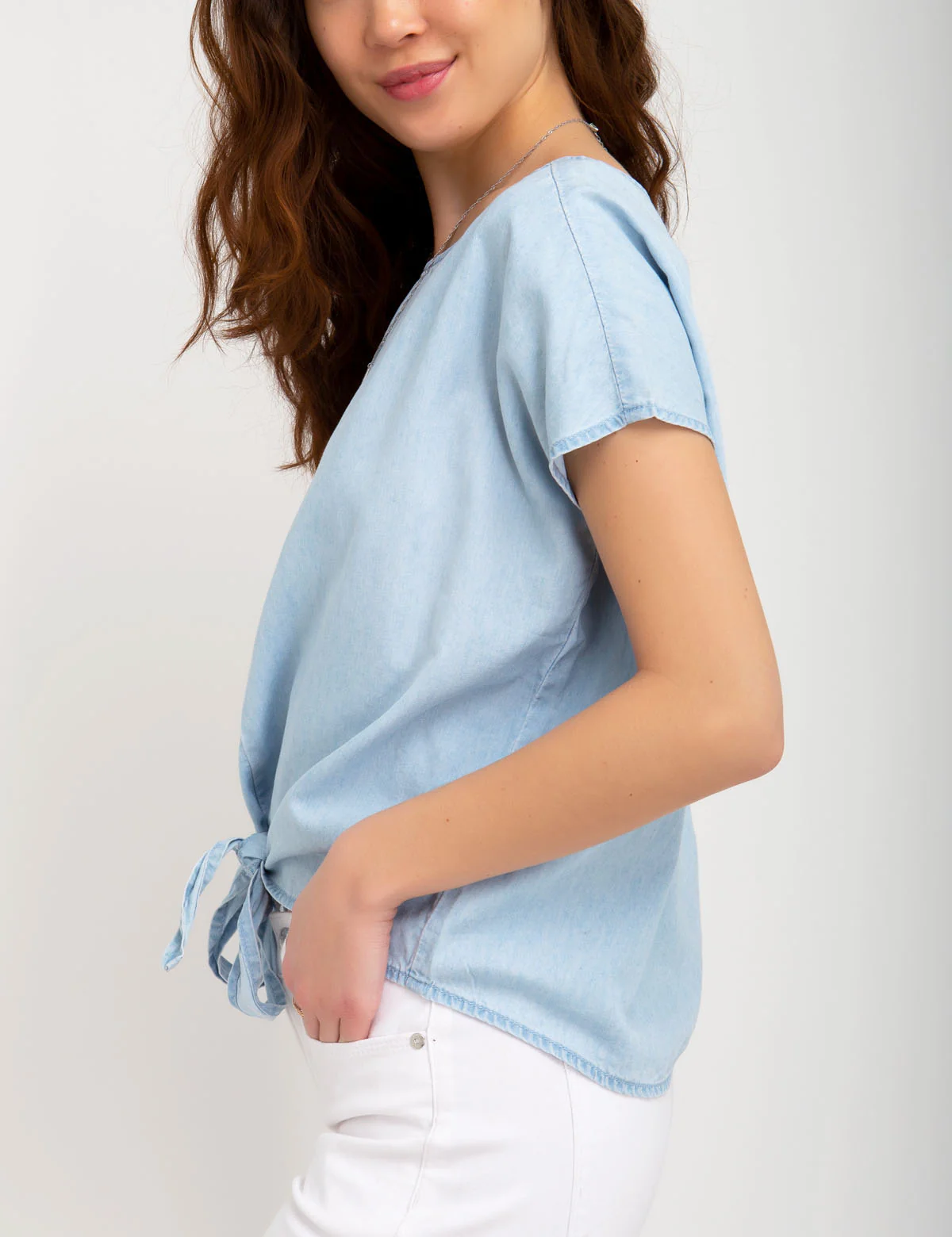 DENIM TIE FRONT SHIRT - Image 5