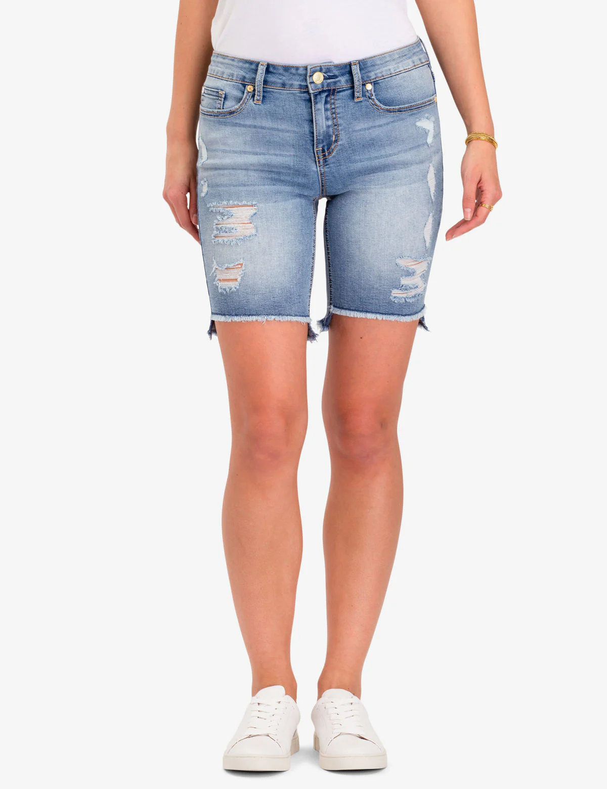 DESTRUCTED DENIM SHORTS