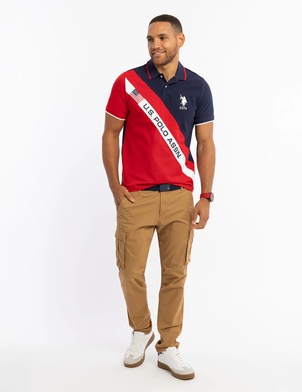 DIAGONAL COLOR BLOCK FLAG PIQUE POLO SHIRT - Image 2