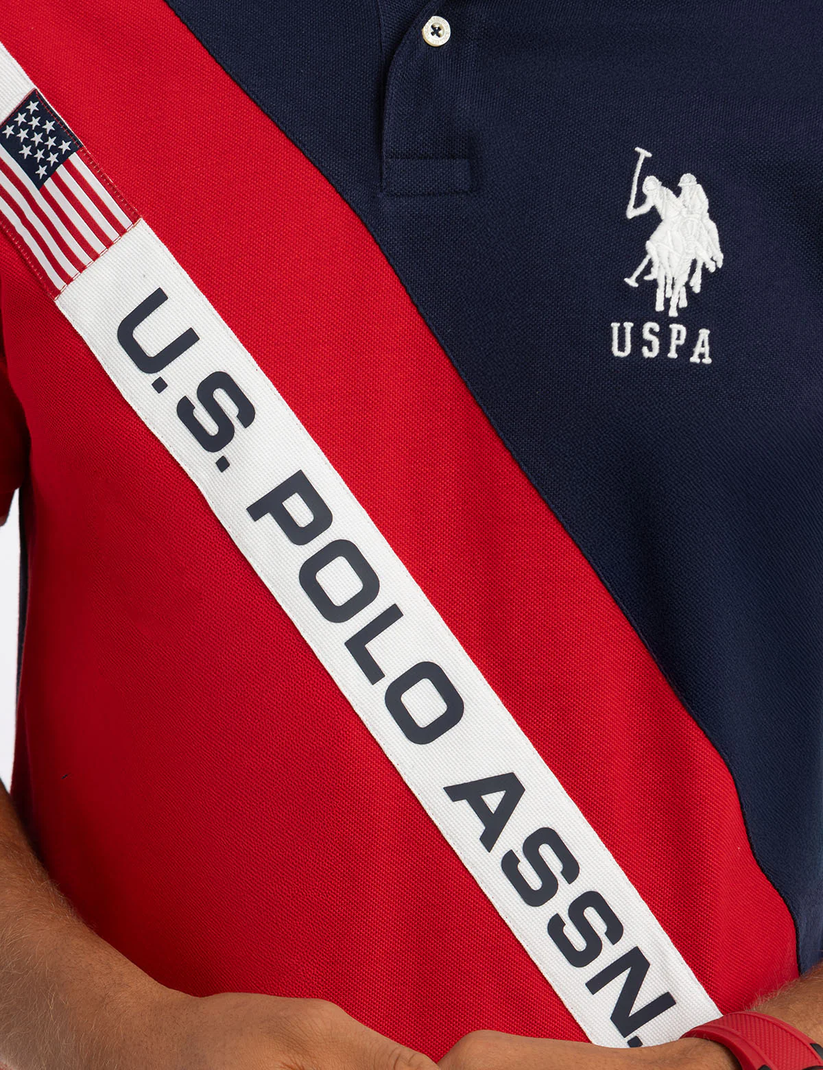 DIAGONAL COLOR BLOCK FLAG PIQUE POLO SHIRT - Image 3