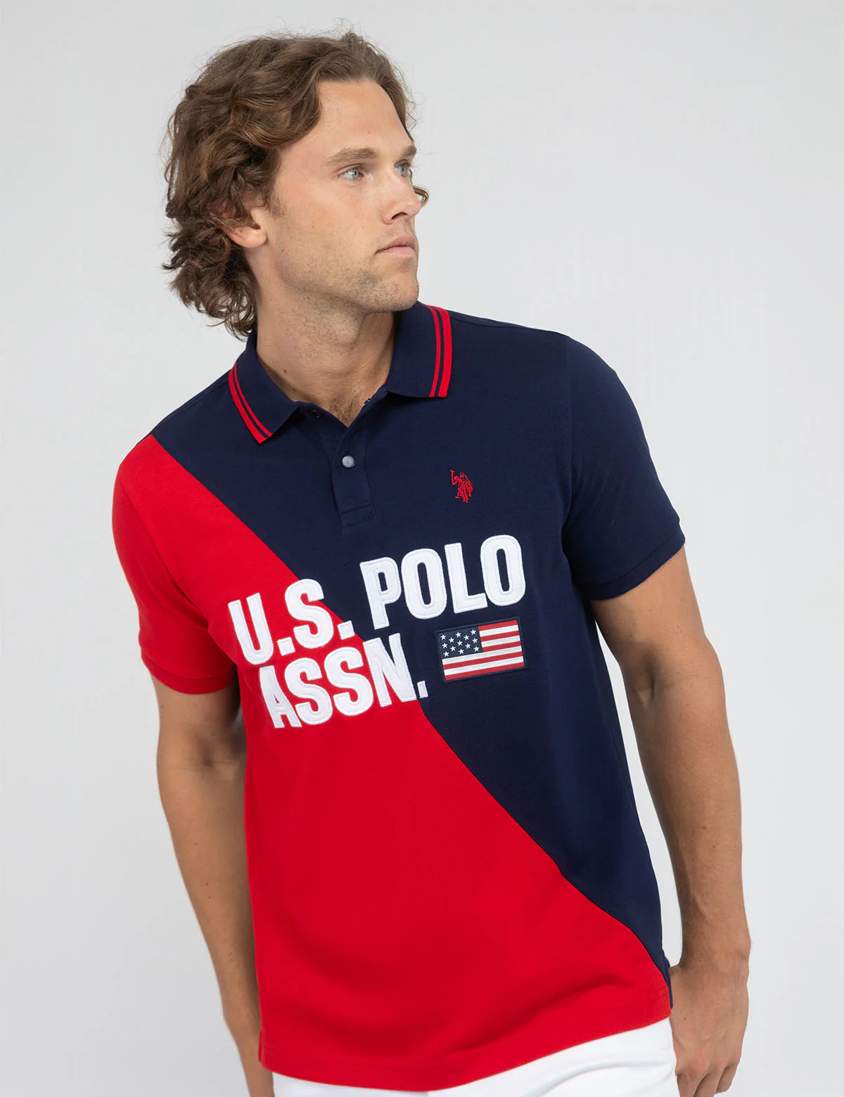 DIAGONAL COLOR BLOCK PIQUE POLO SHIRT