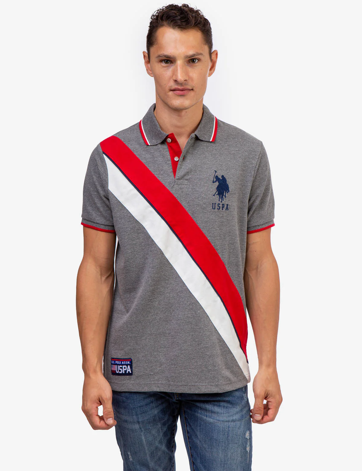 DIAGONAL COLORBLOCK PIQUE POLO SHIRT