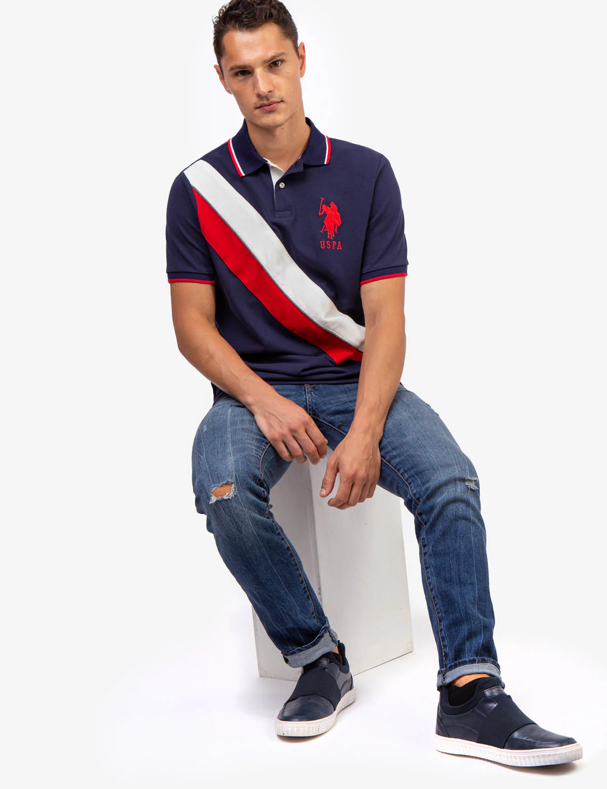 DIAGONAL COLORBLOCK PIQUE POLO SHIRT - Image 7
