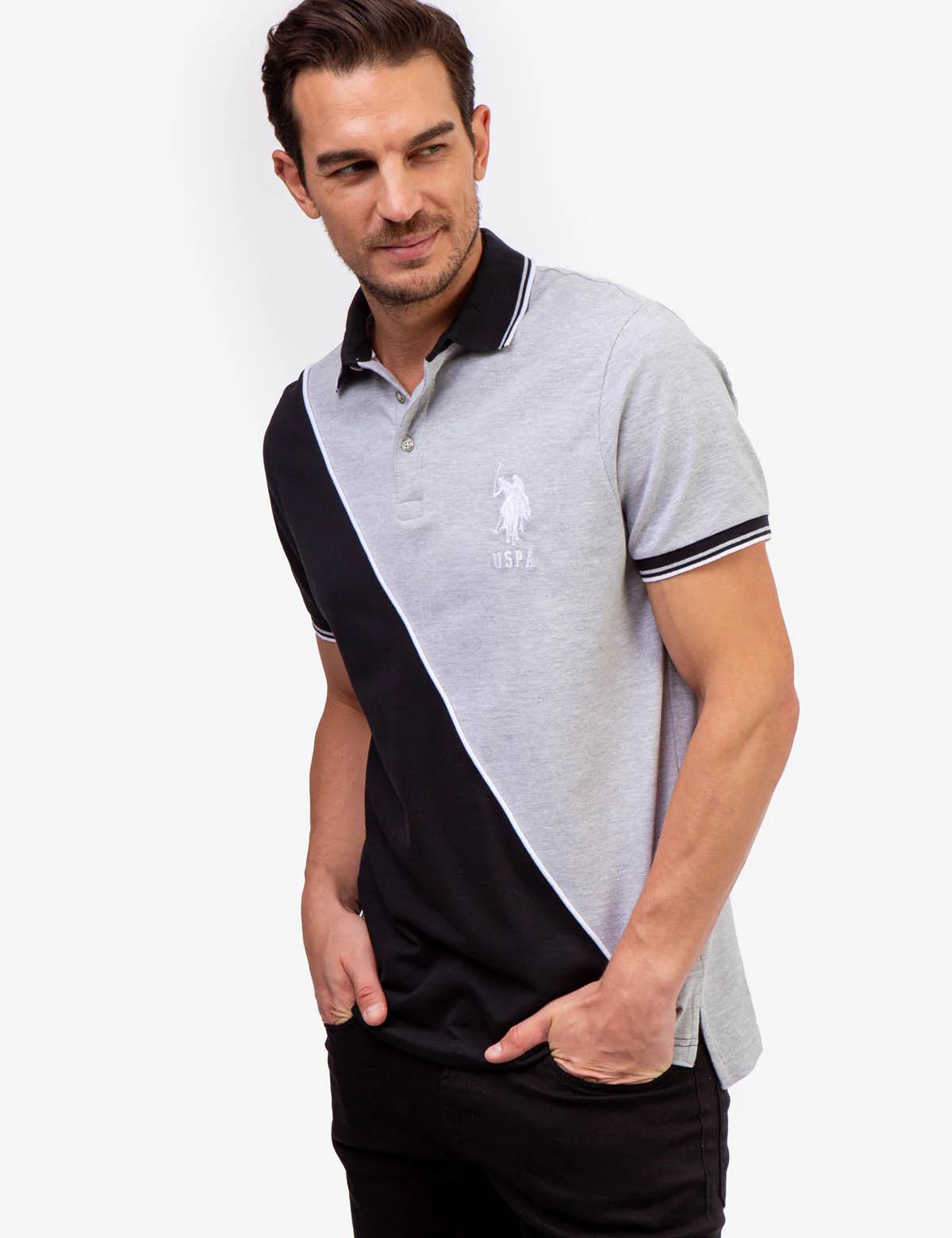 DIAGONAL COLORBLOCK PIQUE POLO SHIRT