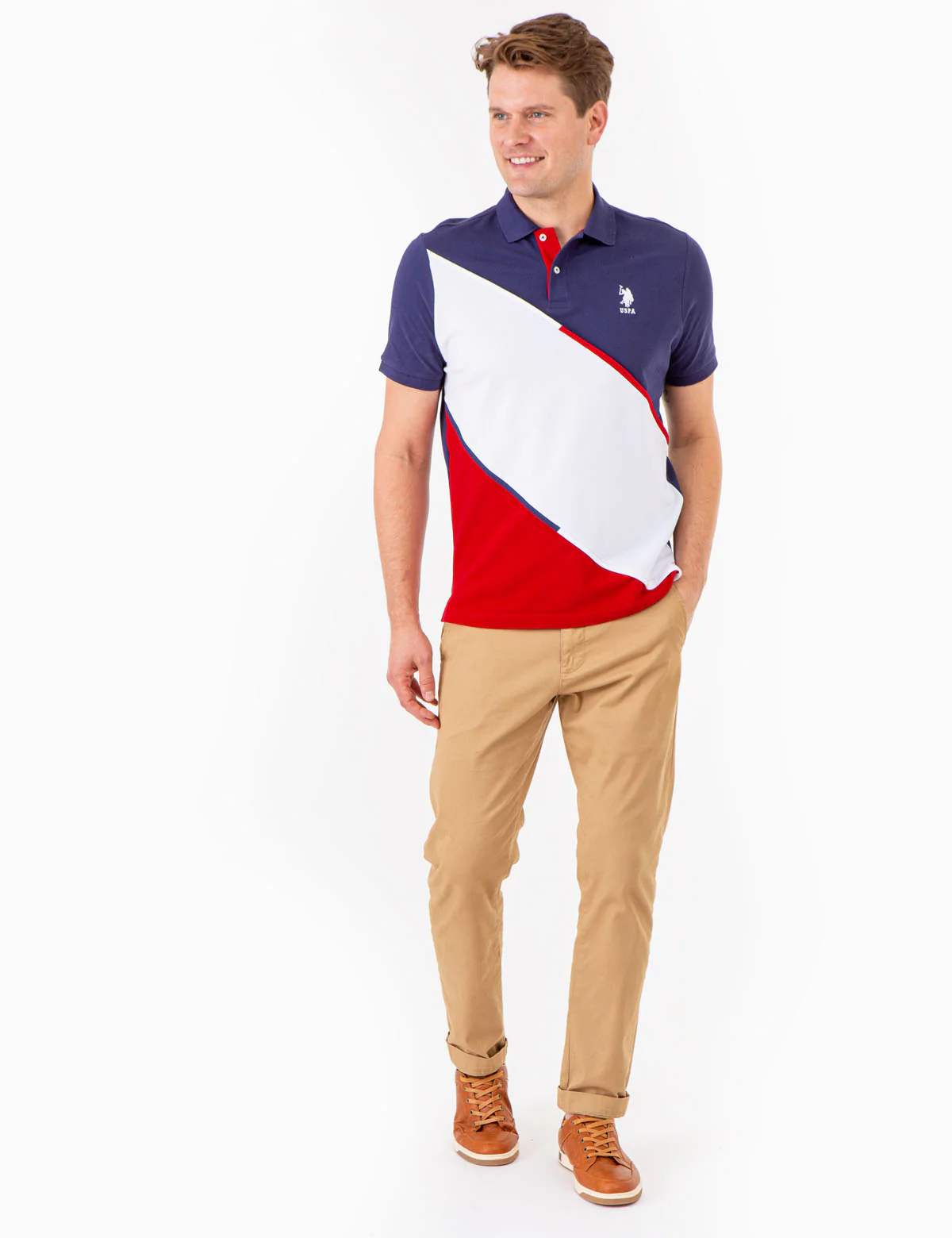 DIAGONAL COLORBLOCK POLO SHIRT WITH PIPING - Image 2