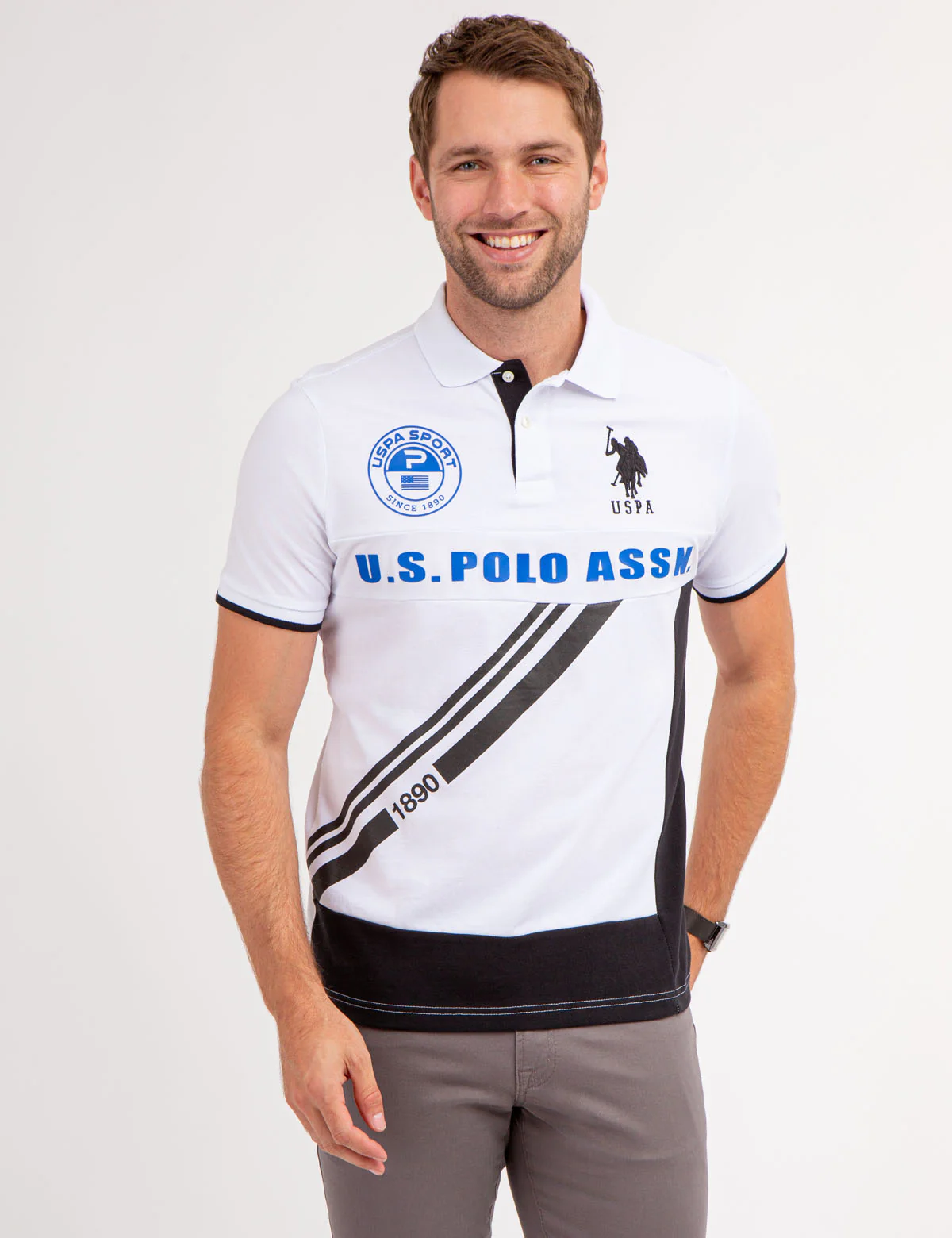 DIAGONAL GRAPHIC PIECED PIQUE POLO SHIRT