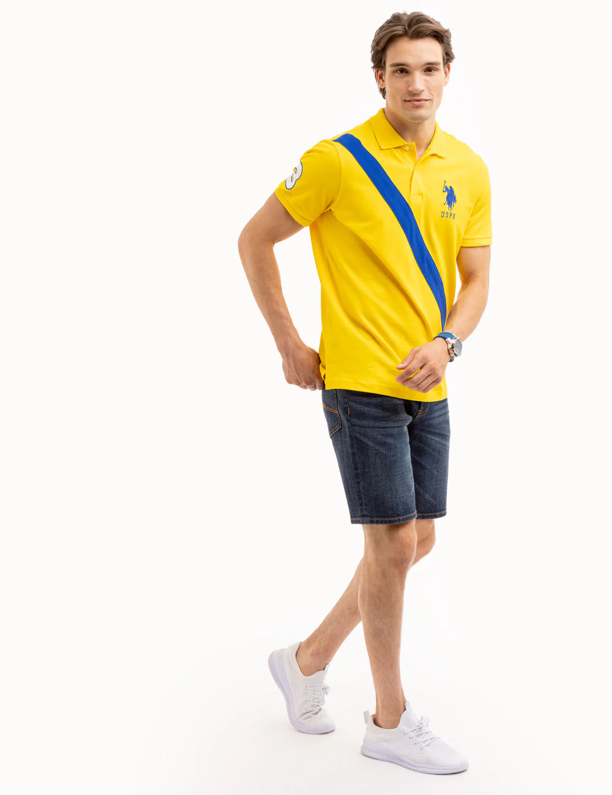 DIAGONAL SASH FRONT PIQUE POLO SHIRT - Image 2