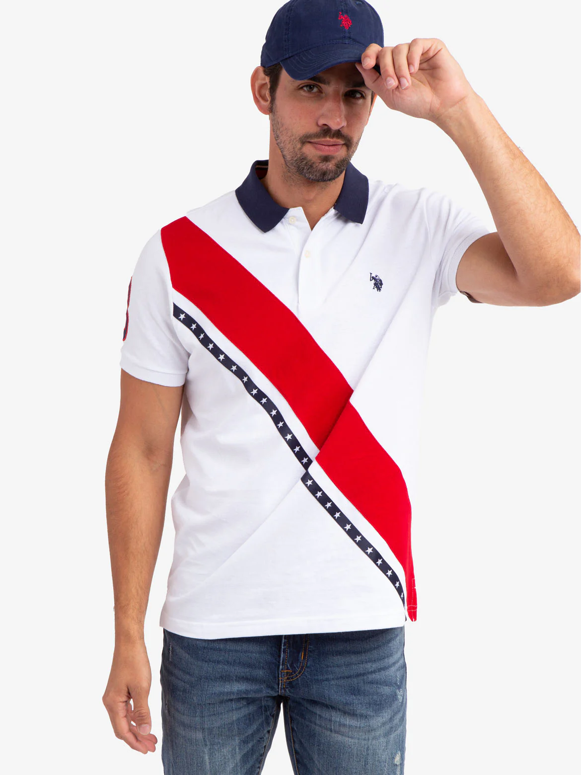 DIAGONAL SASH PIQUE POLO SHIRT
