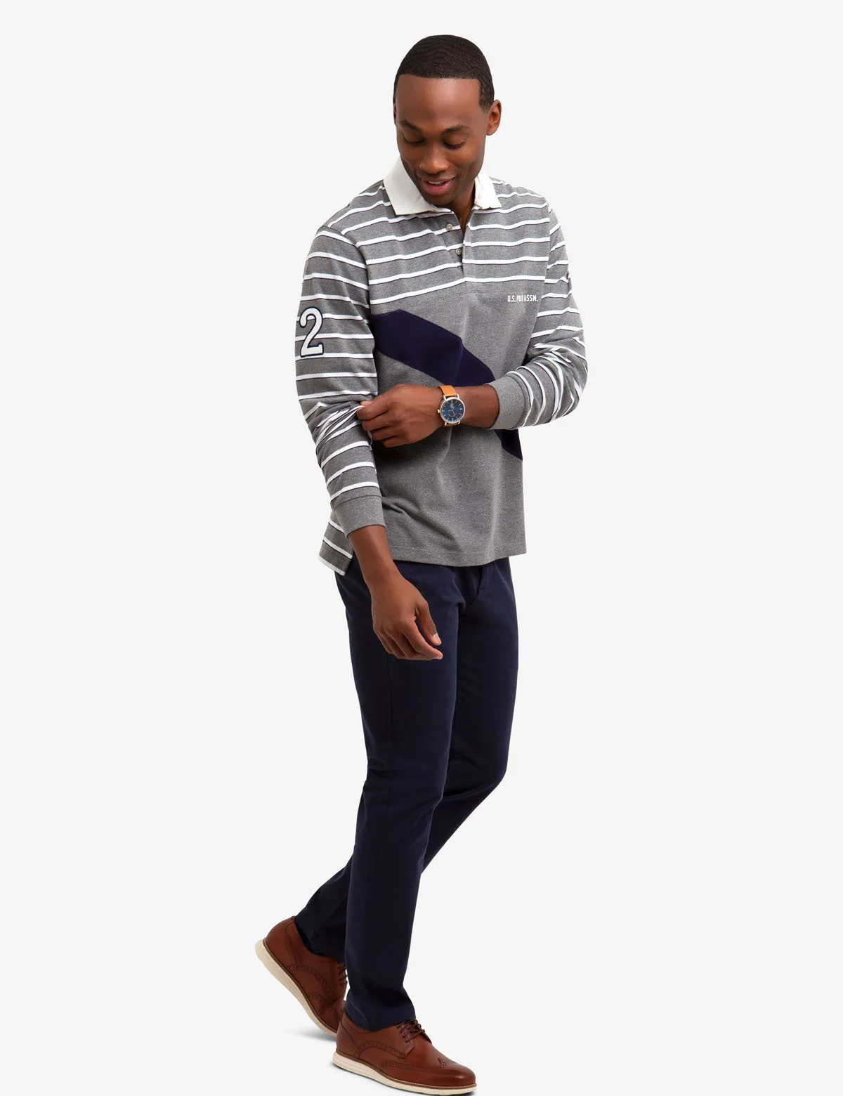 DIAGONAL STRIPE LONG SLEEVE POLO SHIRT - Image 2