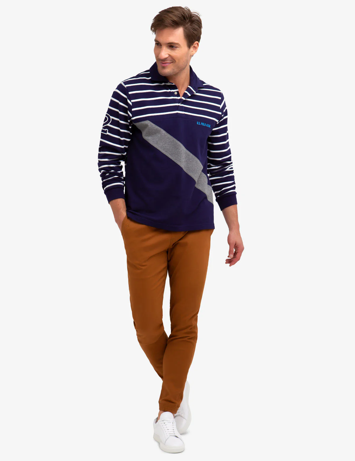 DIAGONAL STRIPE LONG SLEEVE POLO SHIRT - Image 7