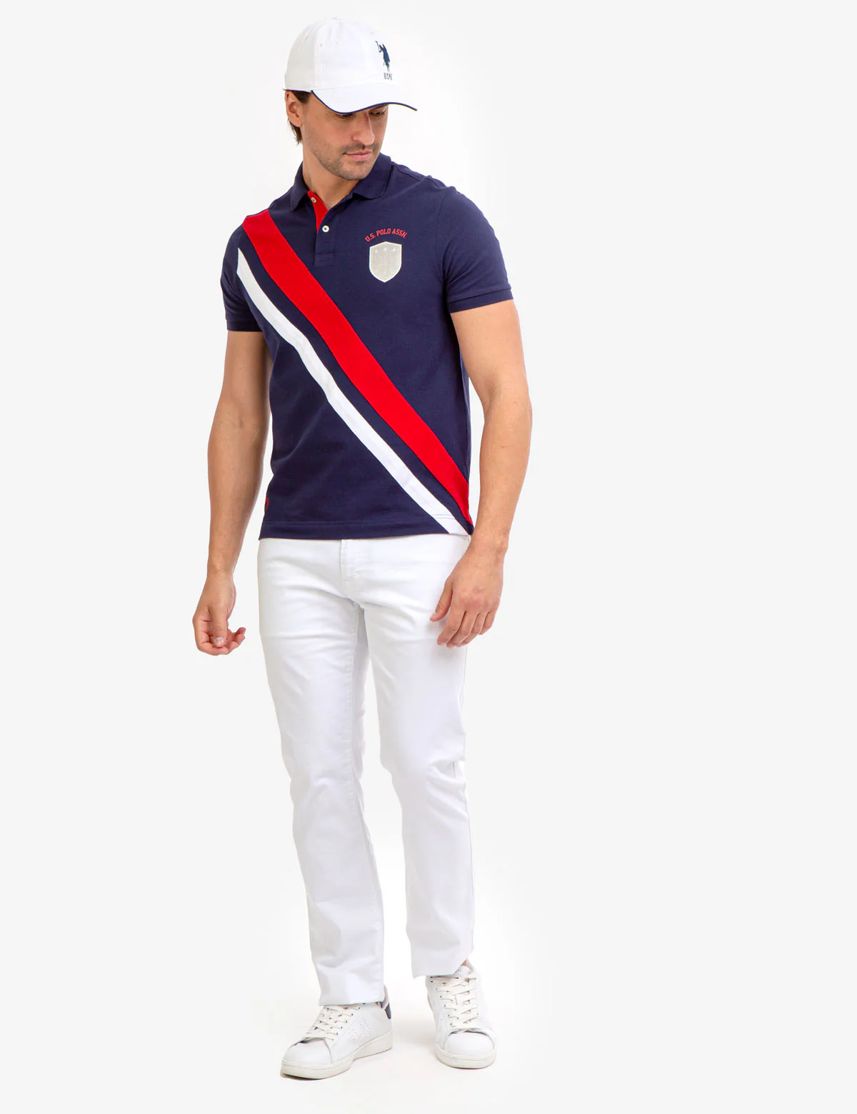 DIAGONAL STRIPE PIECED PIQUE POLO SHIRT