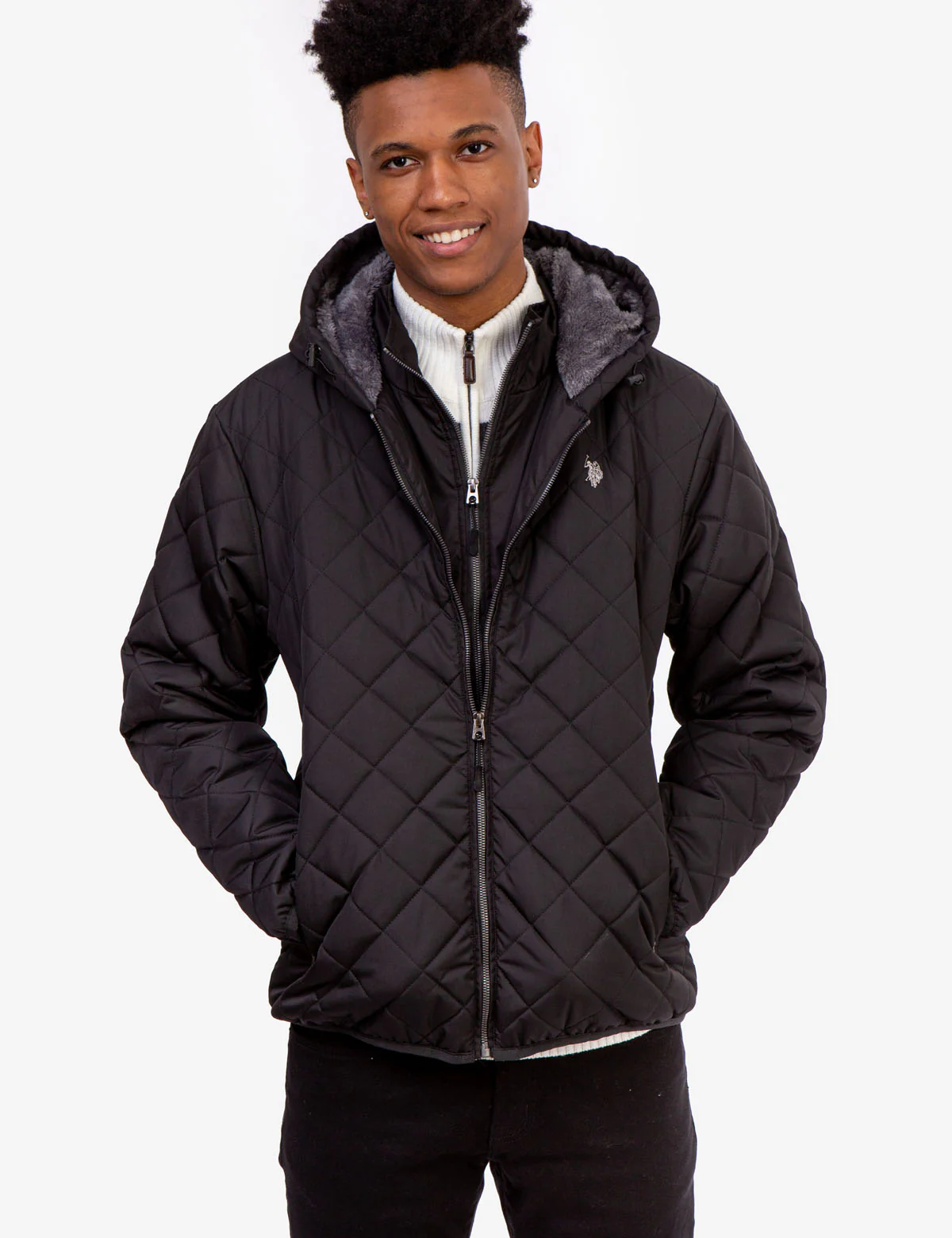 DIAMOND QUILTED HOODED JACKET WITH SHERPA - Image 3