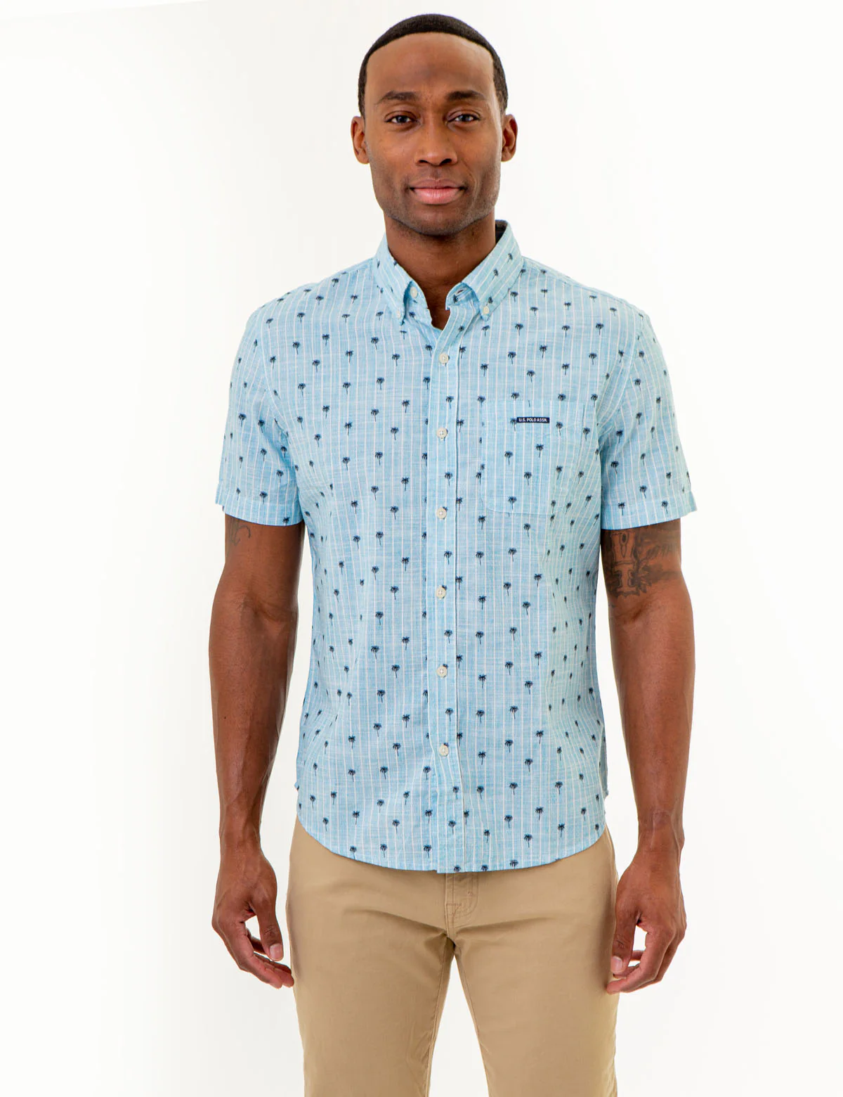 DITSY PALM TREE PRINT WOVEN SHIRT WITH POCKET
