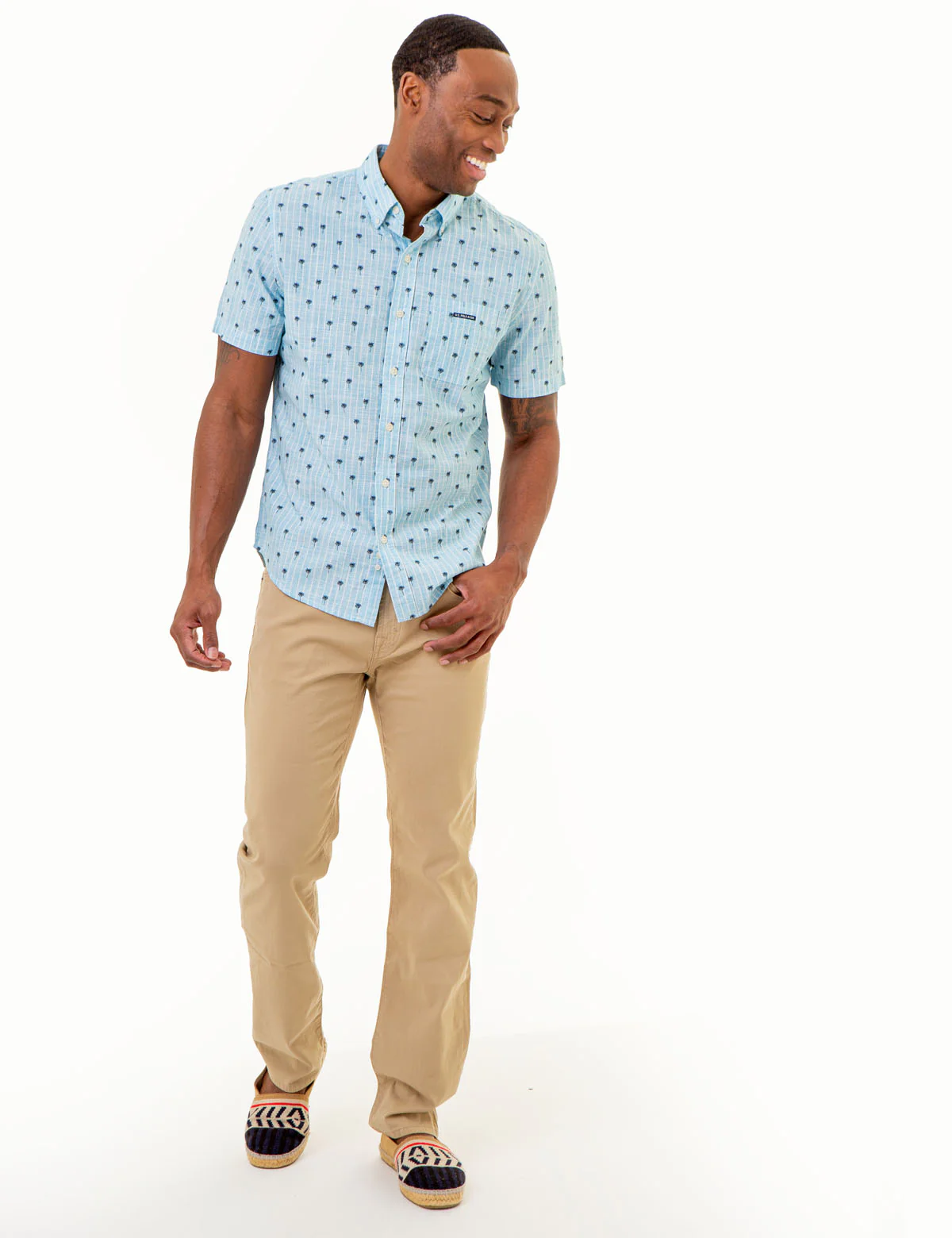 DITSY PALM TREE PRINT WOVEN SHIRT WITH POCKET - Image 2
