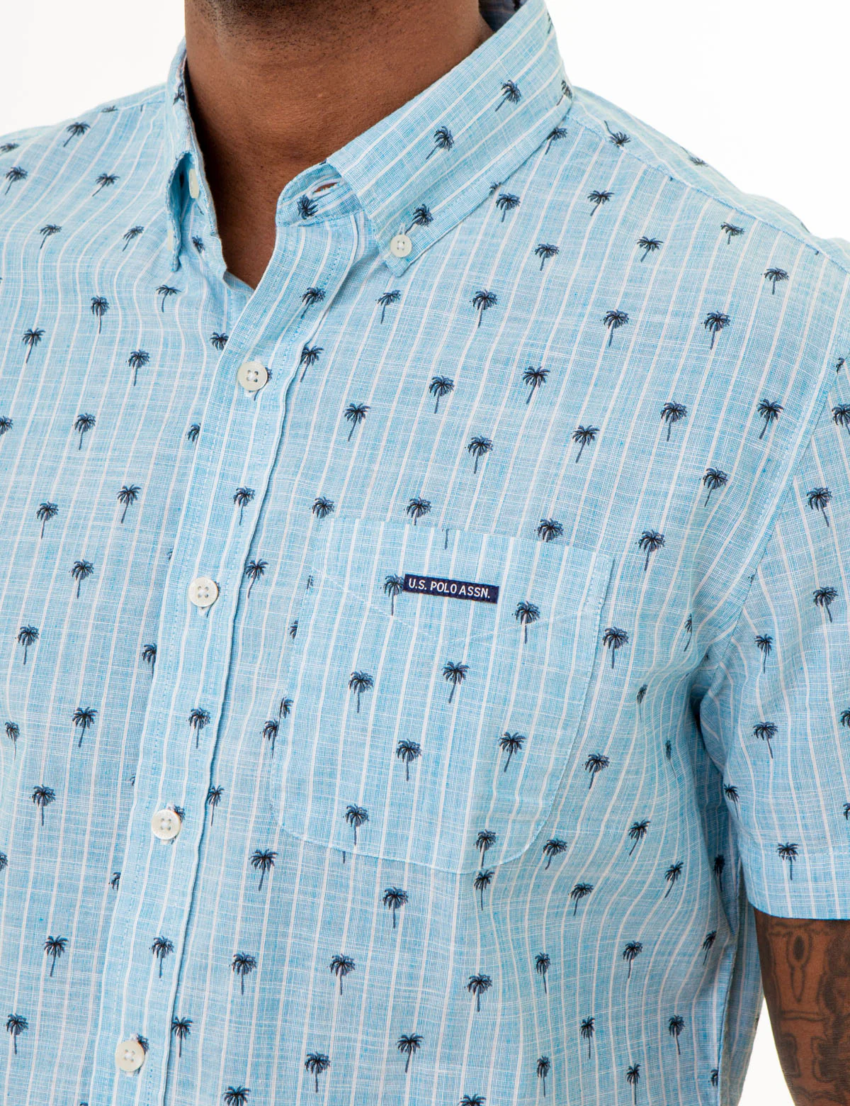 DITSY PALM TREE PRINT WOVEN SHIRT WITH POCKET - Image 3