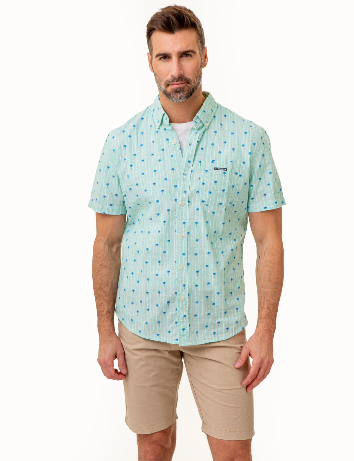 DITSY PALM TREE PRINT WOVEN SHIRT WITH POCKET - Image 5