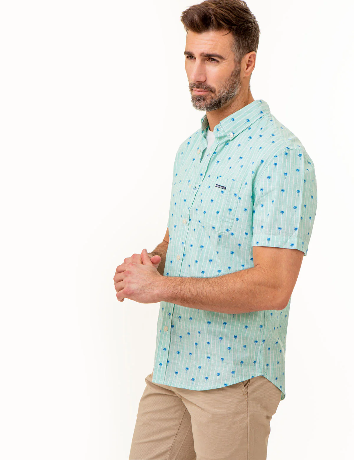 DITSY PALM TREE PRINT WOVEN SHIRT WITH POCKET - Image 8