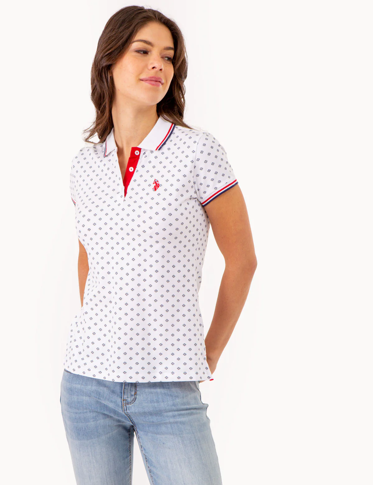 DOT FLOWER PRINT TIPPED POLO SHIRT - Image 3