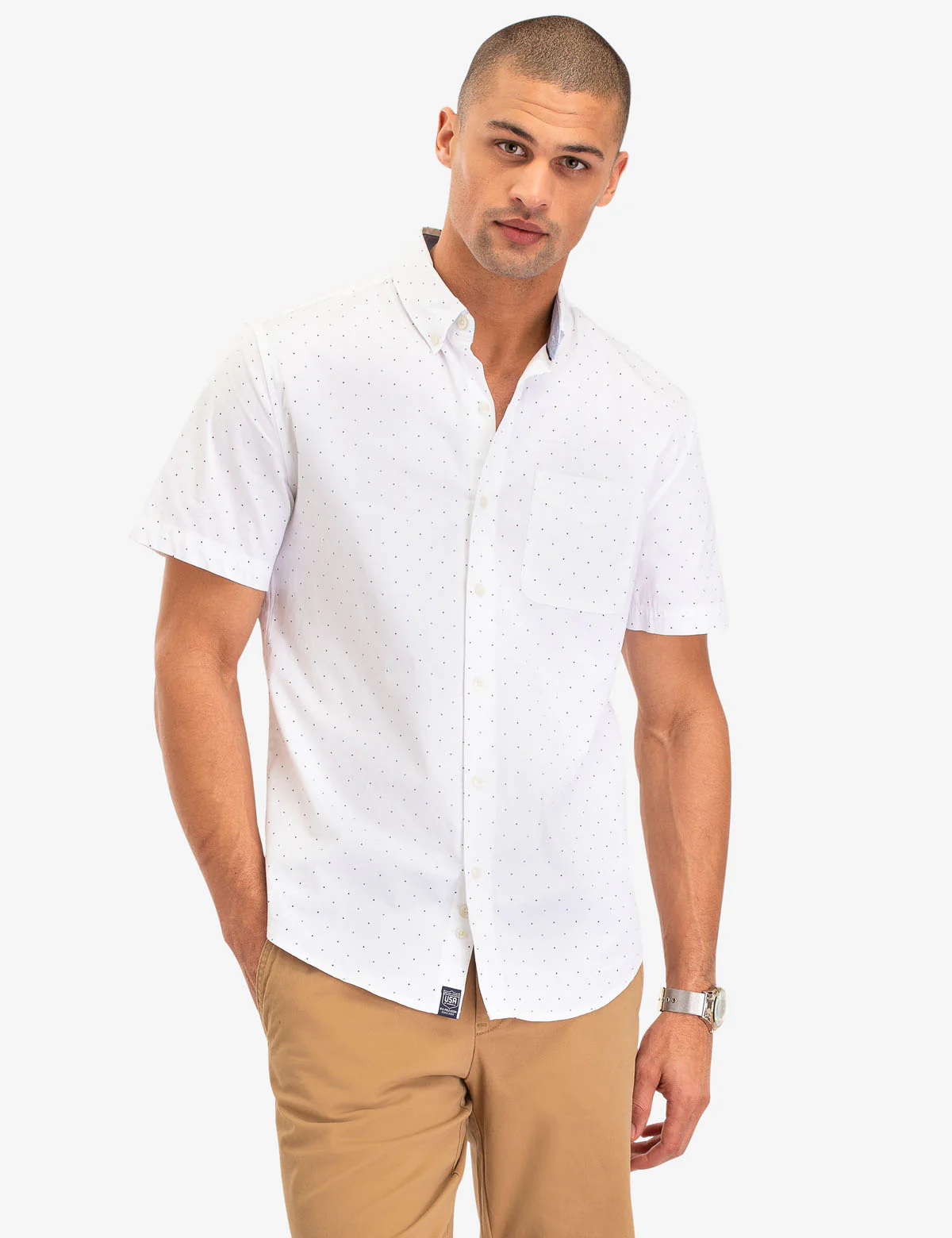 DOT PRINT POPLIN SHORT SLEEVE SHIRT