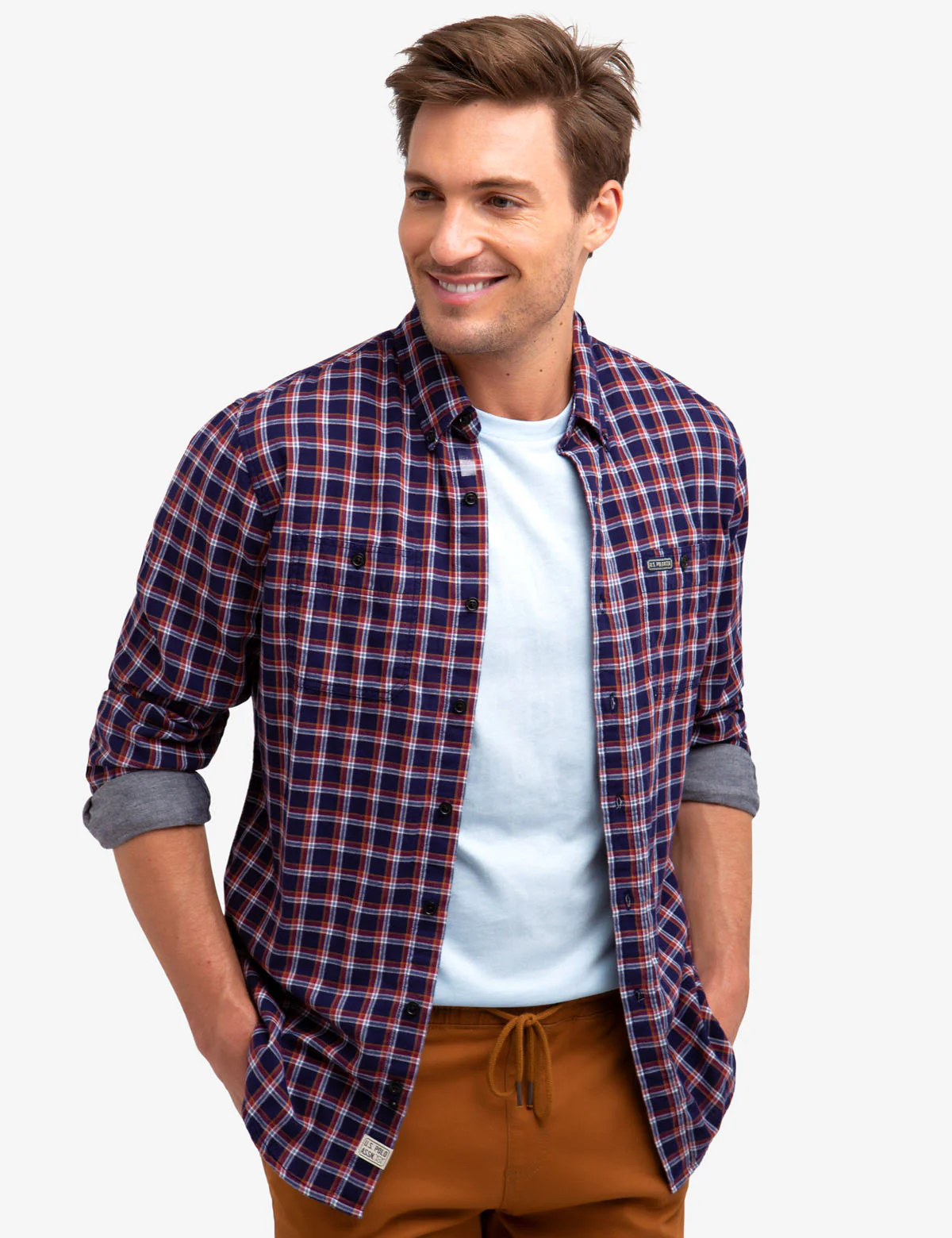 PLAID SHIRT WITH CHAMBRAY INTERIOR