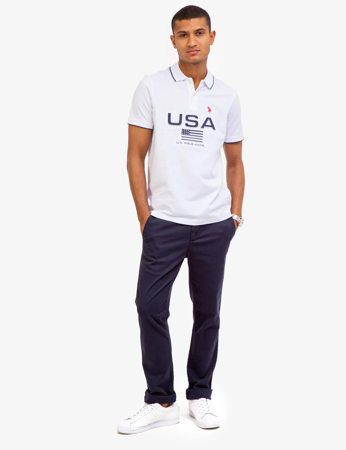 EMBOSSED USA FLAG PIQUE POLO SHIRT - Image 3