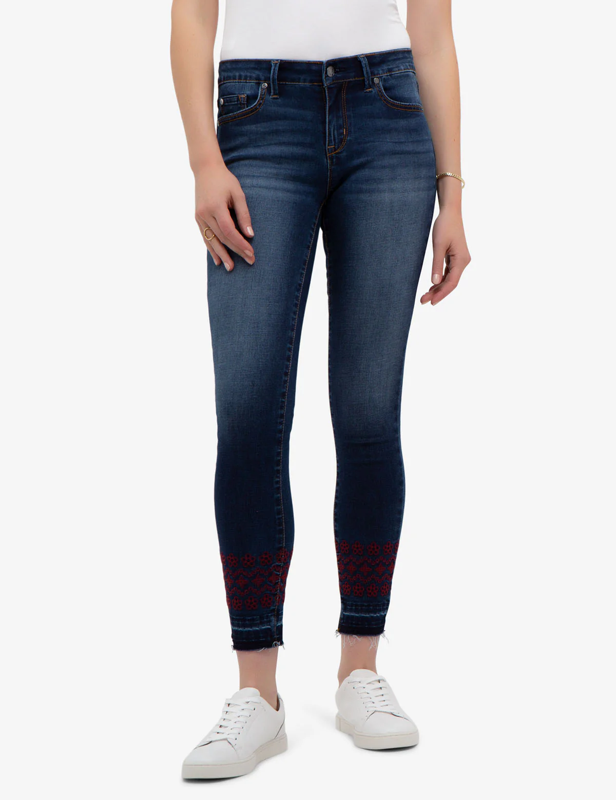 REPREVE® MID RISE SKINNY EMBROIDERED JEANS