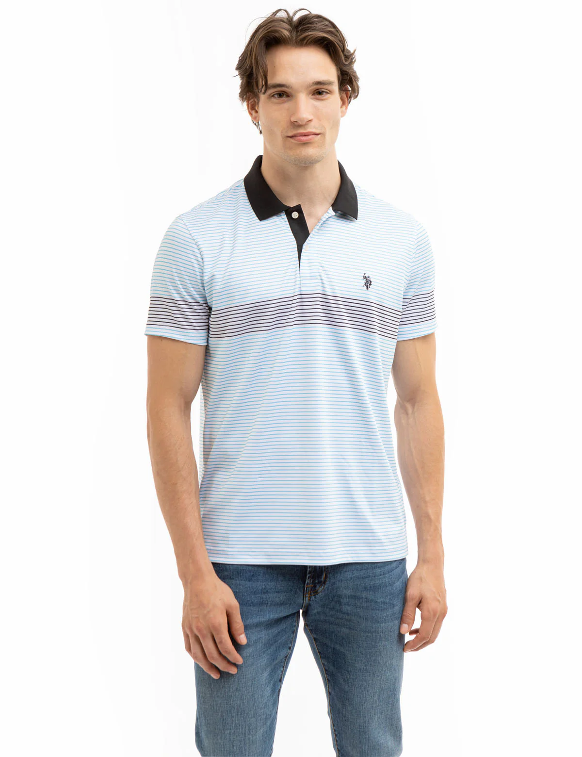 ENGINEERED PRINTED STRIPE PERFORMANCE POLO SHIRT