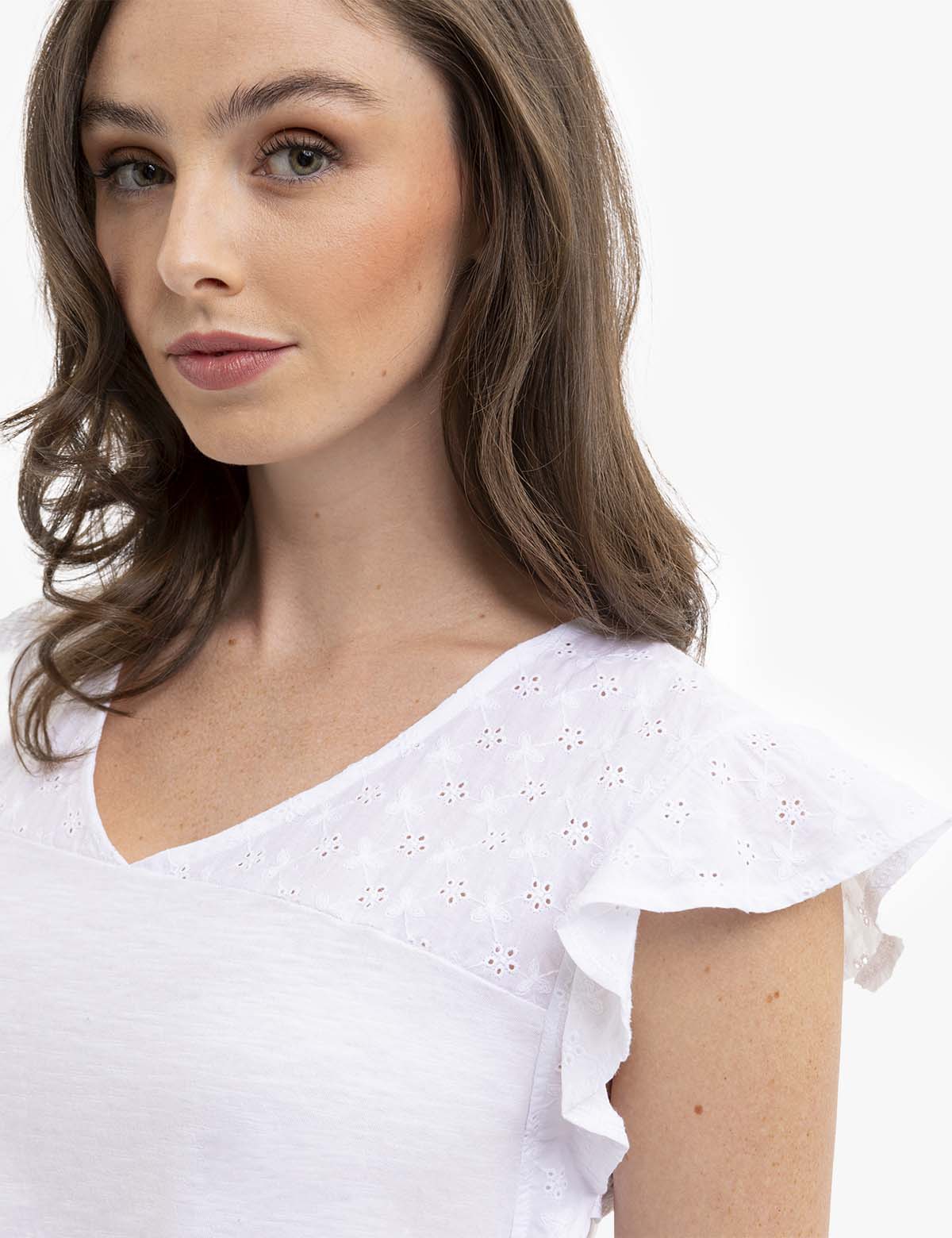 EYELET YOKE FLUTTER SLEEVE TOP - Image 2