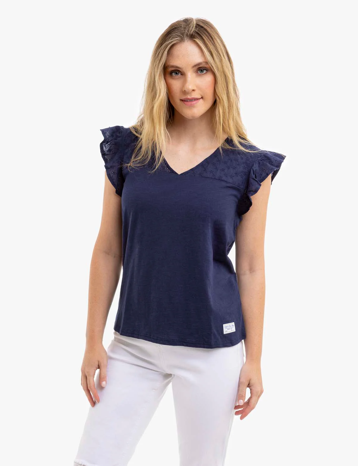 EYELET YOKE FLUTTER SLEEVE TOP - Image 5
