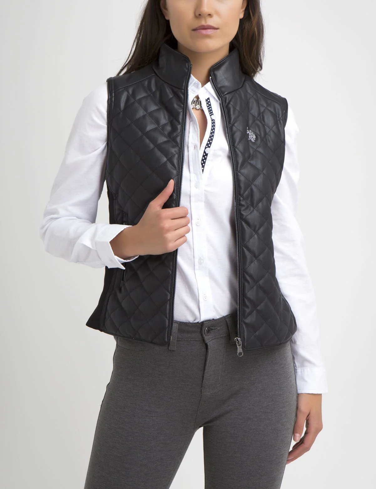 FAUX LEATHER QUILTED SIDE KNIT VEST