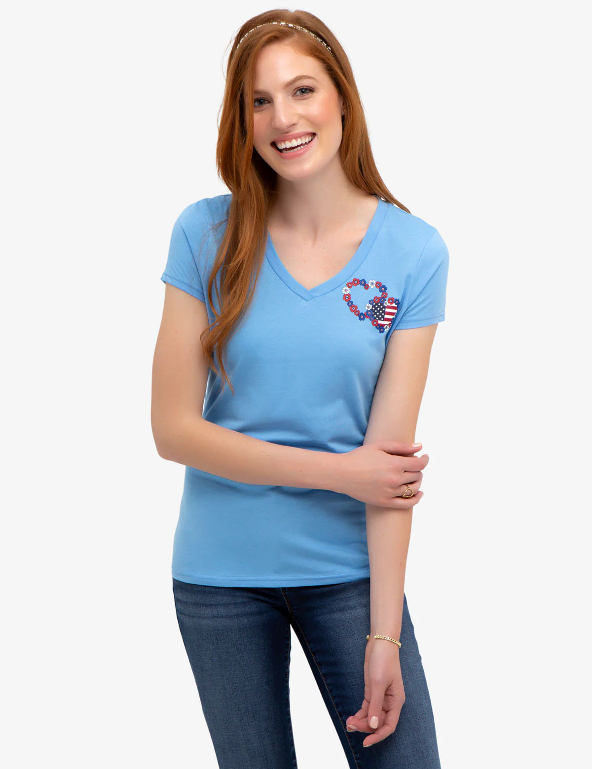 FLORAL & FLAG HEARTS GRAPHIC T-SHIRT - Image 5