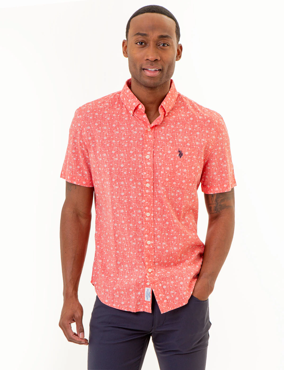 FLORAL PRINT SHORT SLEEVE SHIRT WITH POCKET