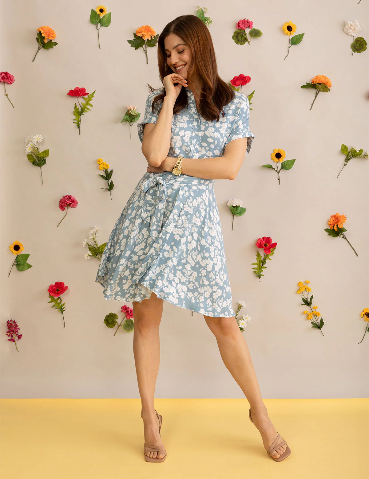 FLORAL PRINTED DOLMAN SLEEVE DRESS