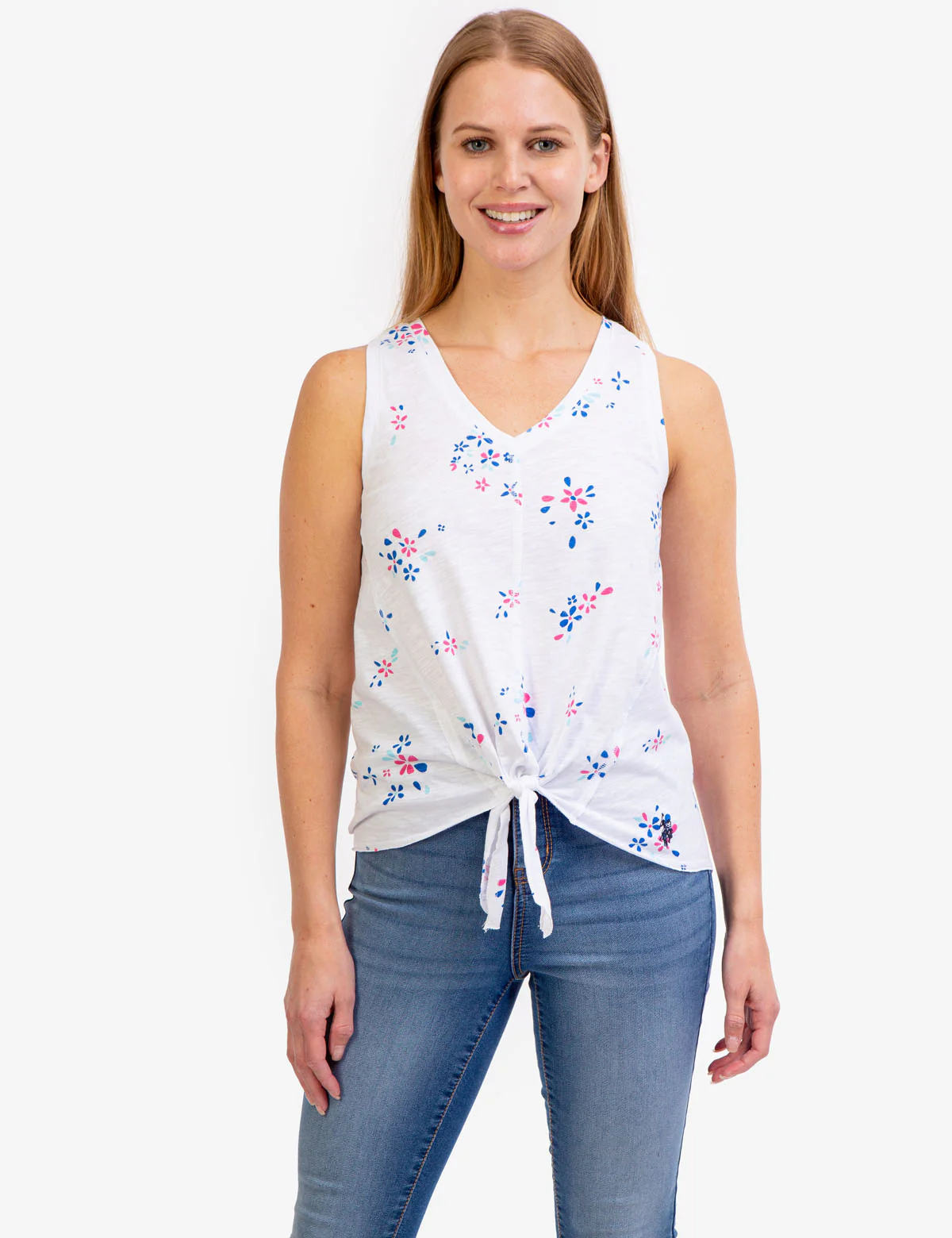 FLORAL V-NECK FRONT TIE TANK TOP - Image 16