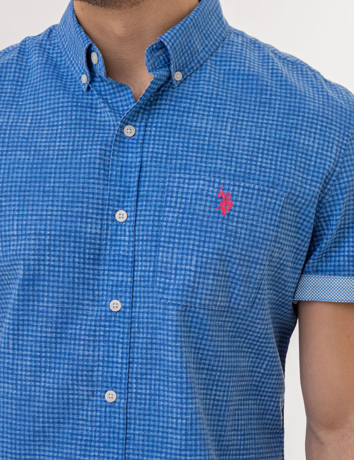 GINGHAM SHORT SLEEVE SOLID SLUB POPLIN SHIRT - Image 2