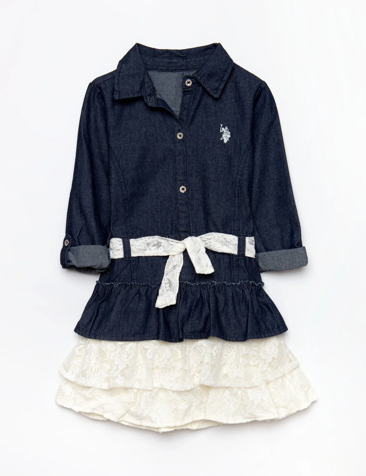 GIRLS LACE & DENIM DRESS