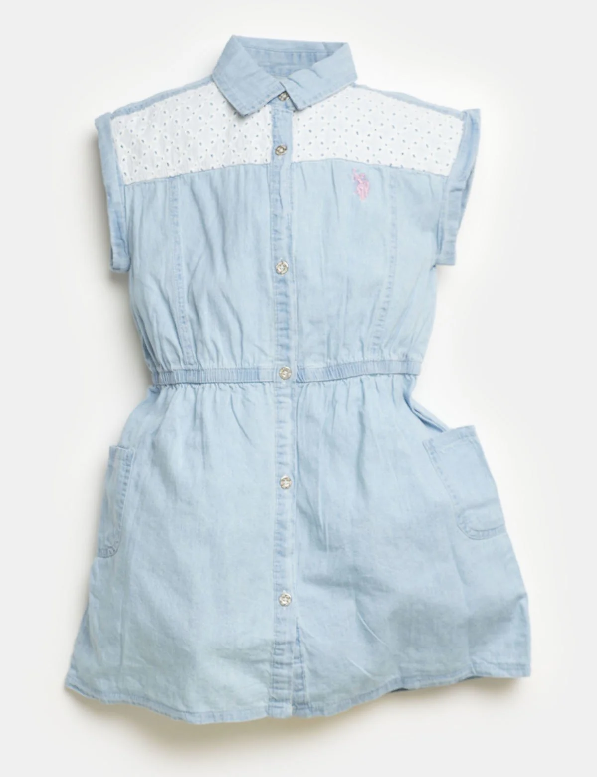 Girls Woven Dress with Eyelet Detail