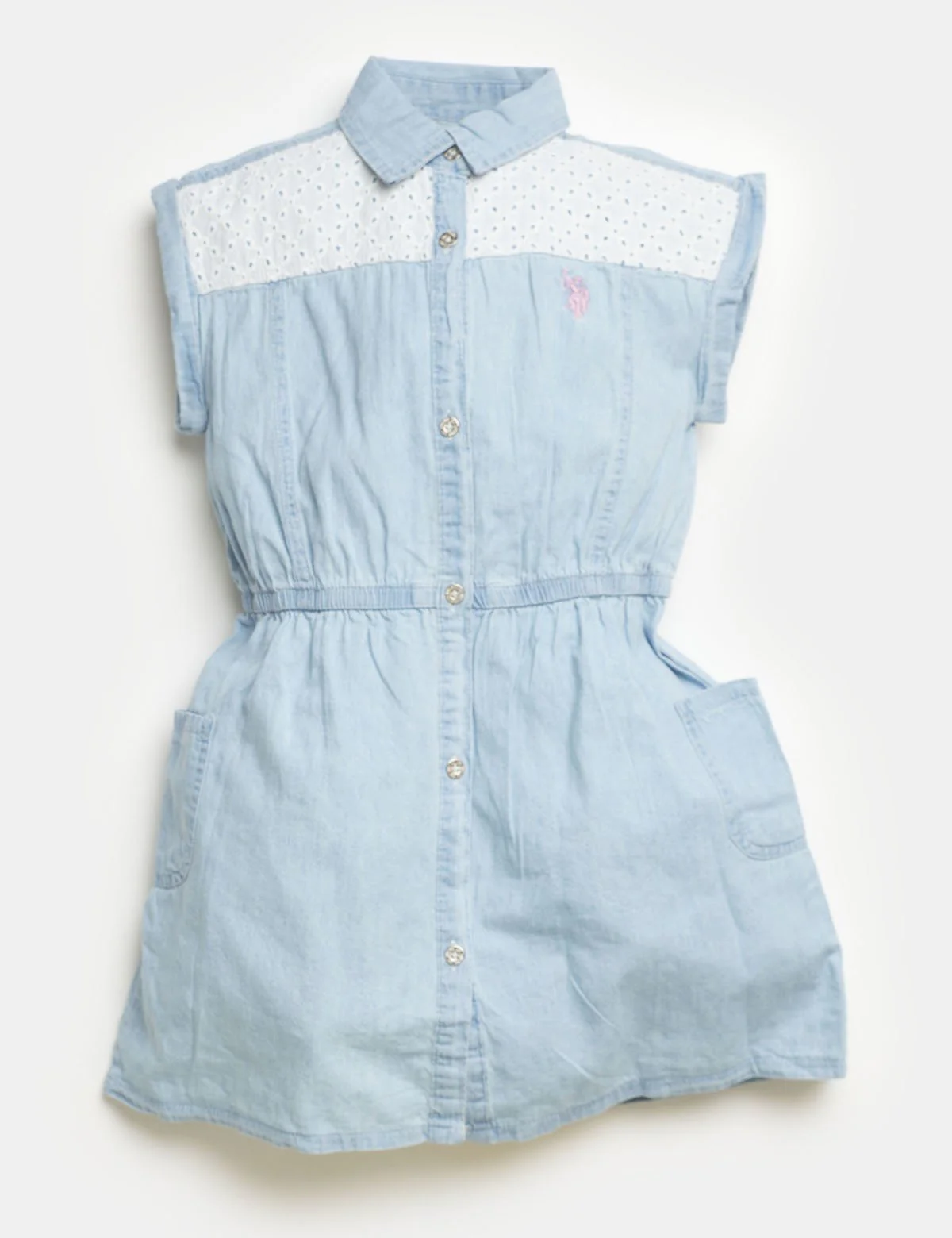 Girls Woven Dress with Eyelet Detail - Image 2