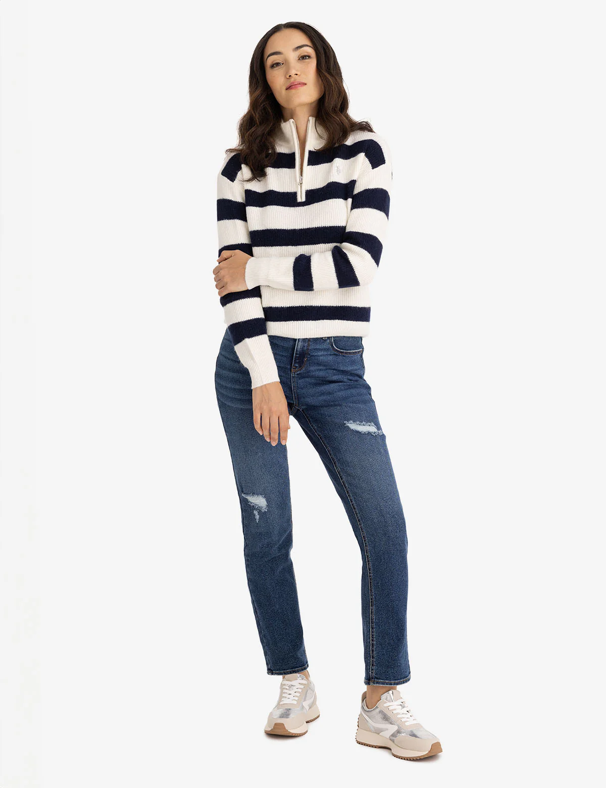 HALF ZIP MOCK NECK STRIPE SWEATER - Image 2