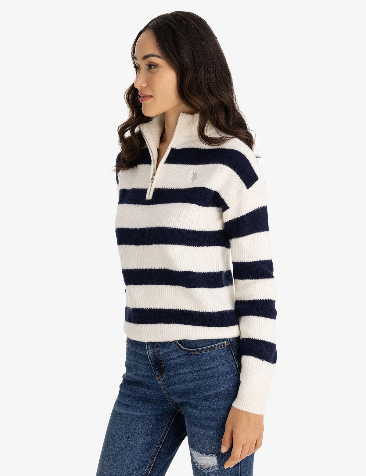 HALF ZIP MOCK NECK STRIPE SWEATER - Image 3