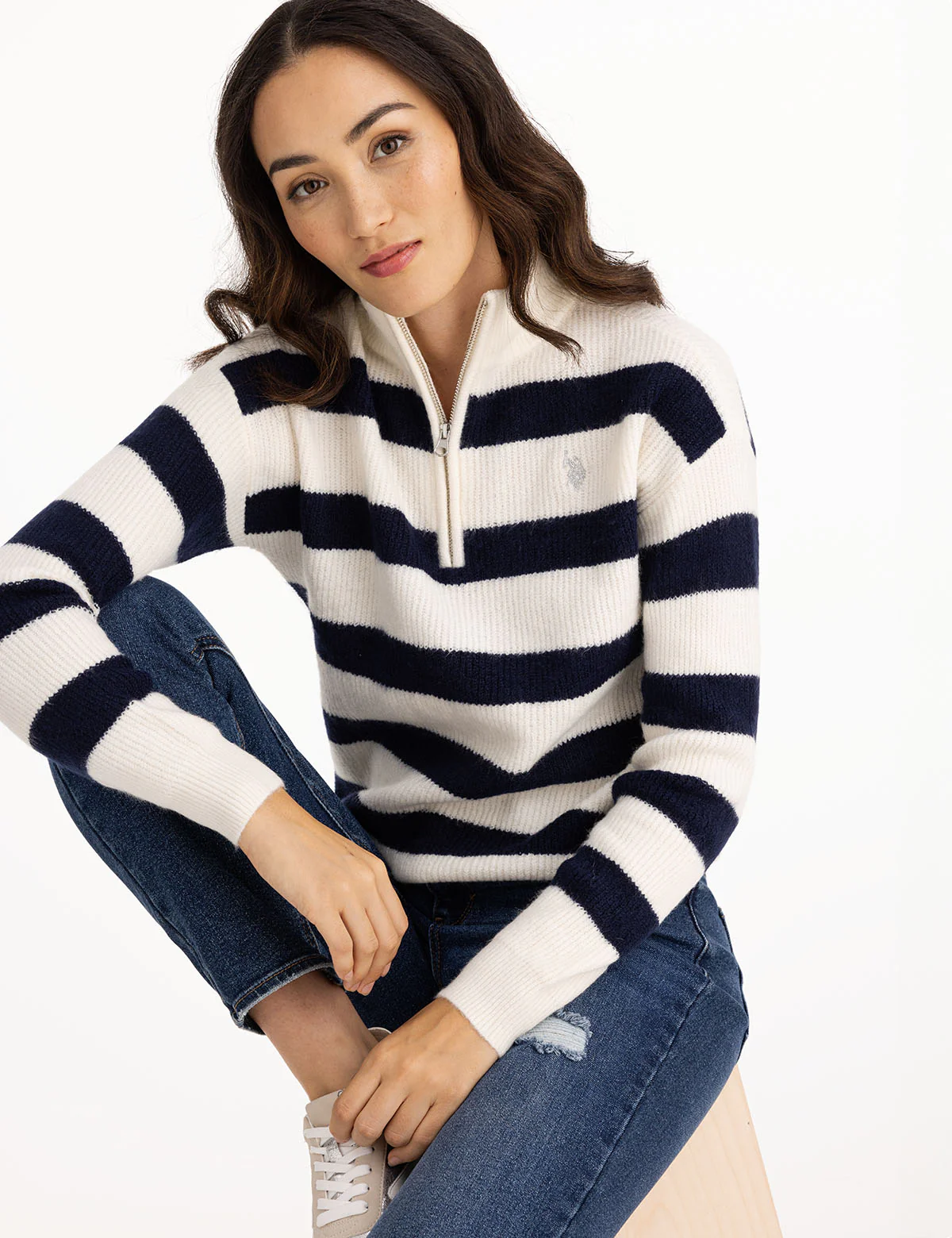 HALF ZIP MOCK NECK STRIPE SWEATER - Image 7
