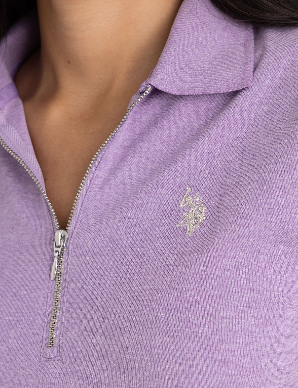 HALF ZIP PUFF SLEEVE HEATHER POLO SHIRT - Image 3